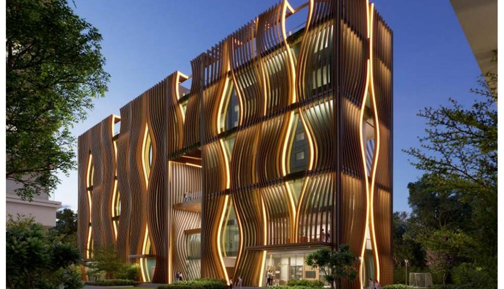 Arka – Illuminated Clubhouse Exterior at Night